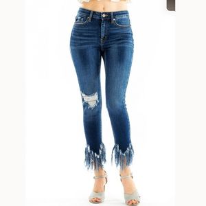 Kancan Gemma mid rise ankle skinnies frayed ankle